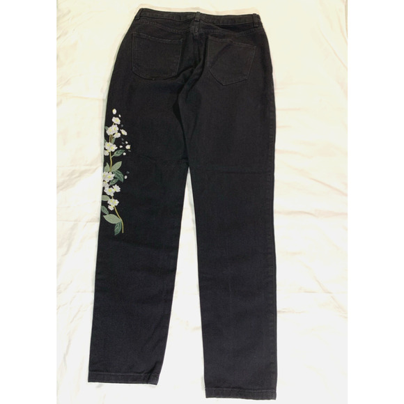 Missguided Women's Black Jeans Size 8 Floral Embroidery Cotton - Picture 2 of 12